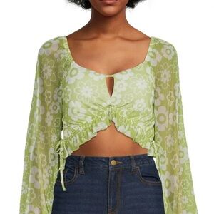Madden NYC Junior Lg Green/White Floral Crop Top Keyhole Cut Out Like New